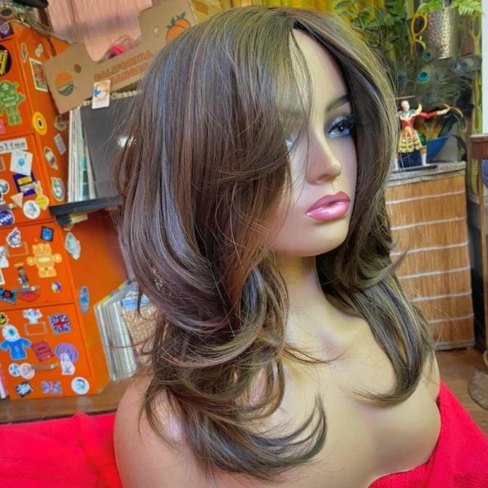 LAST ONE Free part Layered bangs brunette